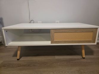 White & Rattan Coffee Table