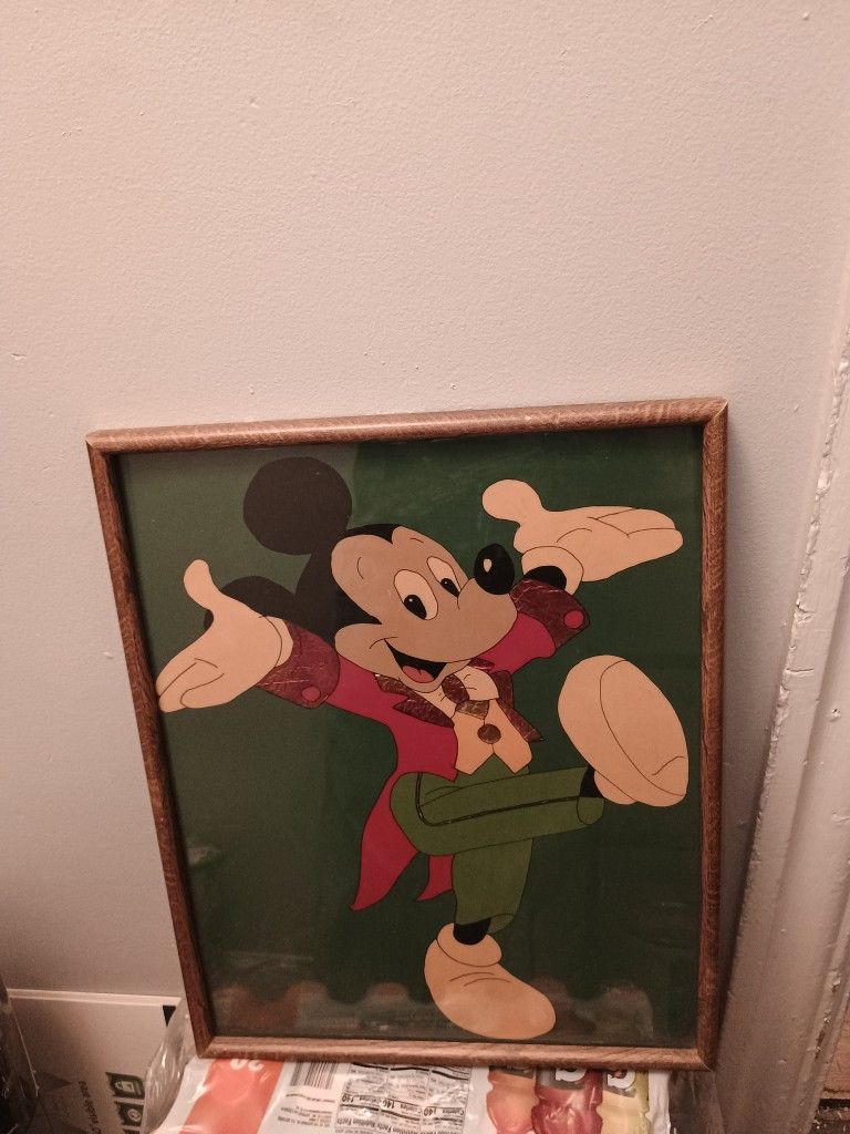 Rare Vintage Mickey Mouse Picture With Frame