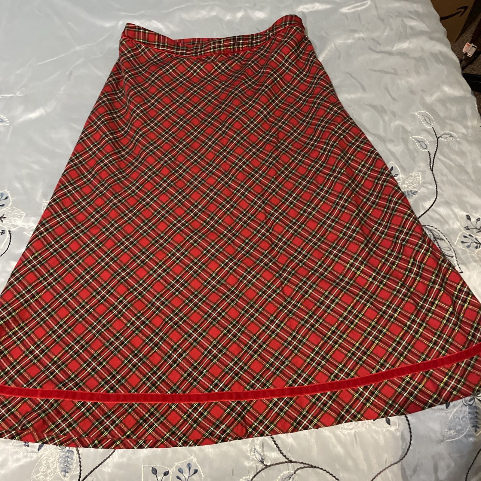 Ladies Size 14 Basic Editions Red Plaid Christmas Skirt A-line Modest