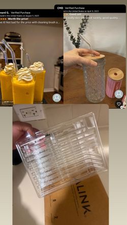 8 Reusable Glass Straws -x 10mm and 9" x 10mm, Clear Glass Drinking Straws for Smoothies, Milkshake, Coffee, Juice, Cocktails, Each Size Including 2 C