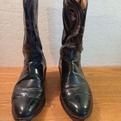 Men's Size 9.5 Black Leather Cowboy Boots 