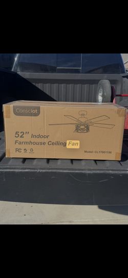 Consciot 52 Inch Ceiling Fans With Lights & Remote, Reversible Motor, Modern Farmhouse Caged Ceiling Fan, 5 Double Finish Wood Blades, Rustic Ceiling 