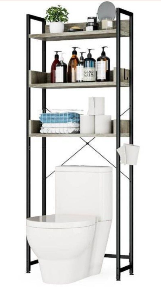 OTK Over-The-Toilet Storage 3 Tier Bathroom Organizer Shelf 64x25x9 White Oak