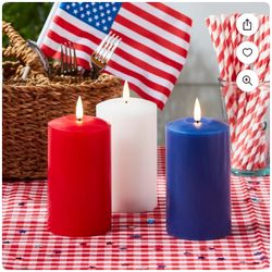 Lights4fun, Inc. Set of 3 TruGlow Patriotic Red, White & Blue Wax Flameless LED Battery Operated Pillar Candles
