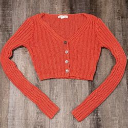 Juniors XS Orange Cropped Knit Cardigan Sweater