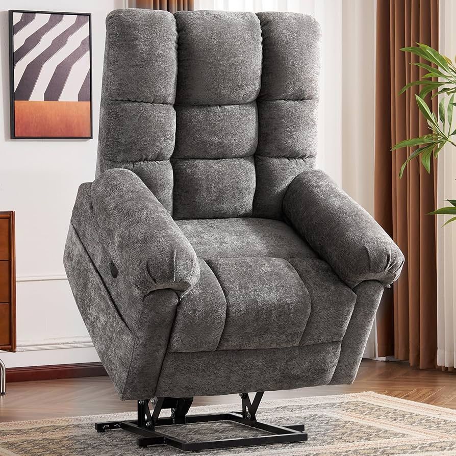 Oversized Power Lift Recliner Chair with Massage and Heat for Elderly, 26" Extra Wide Lift Chair for Big and Tall, Chenille Lift Recliner with Overstu