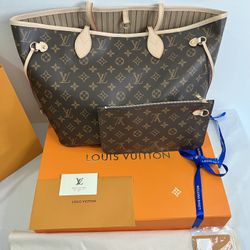 Brand New Louis Vuitton Brown Monogram Beige Interior Neverfull MM Handbag 