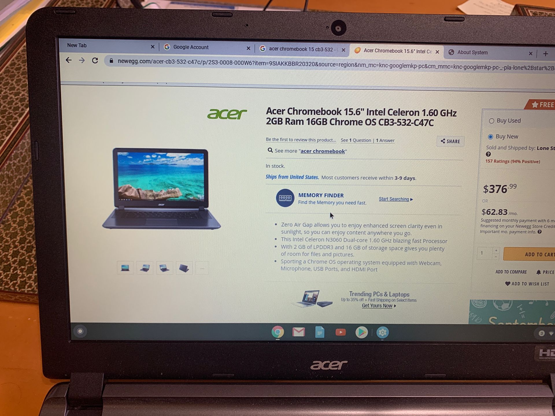 Acer Chromebook 15” CB3-532