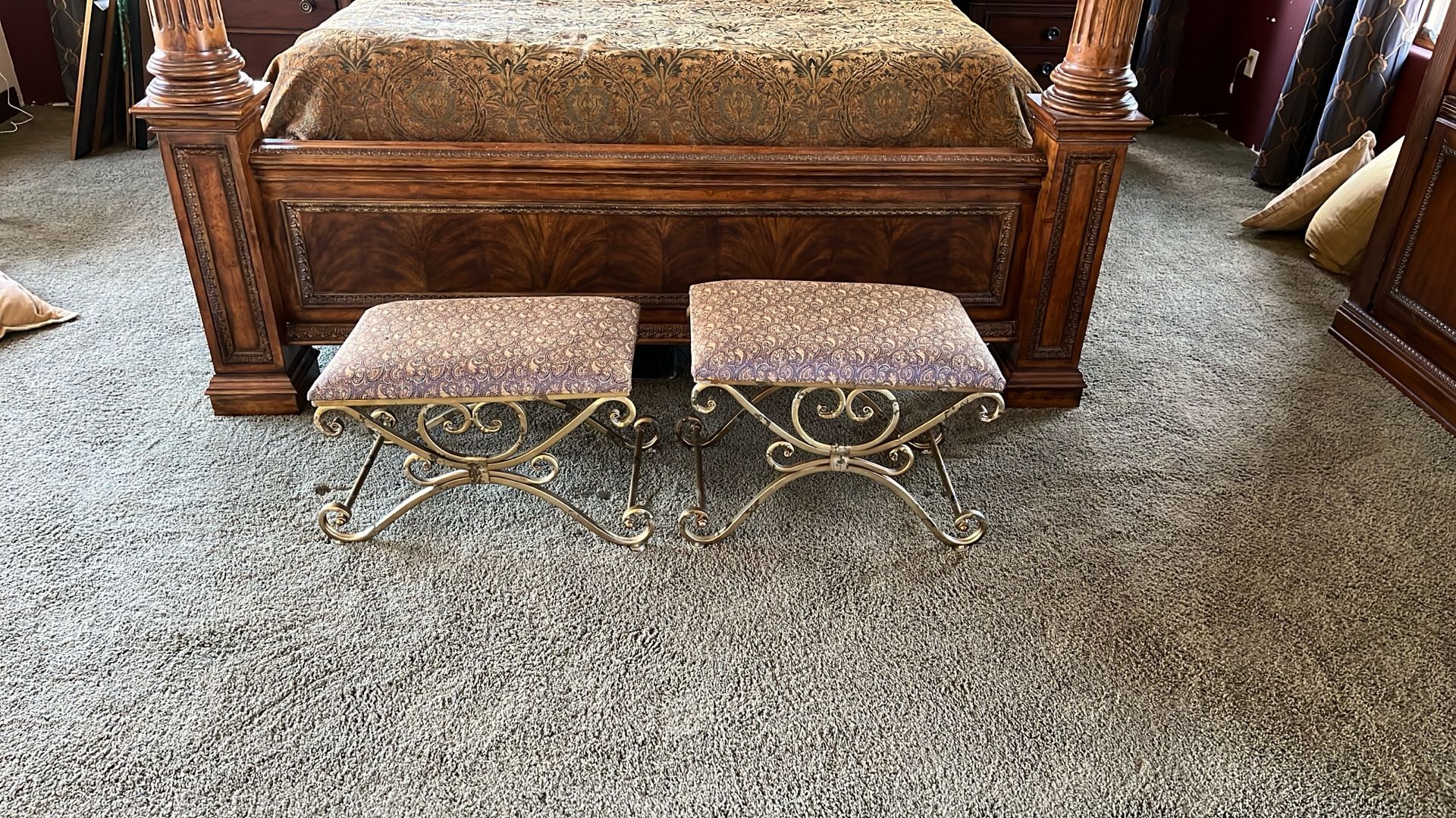 Set Of 2 Ornate Ottomans