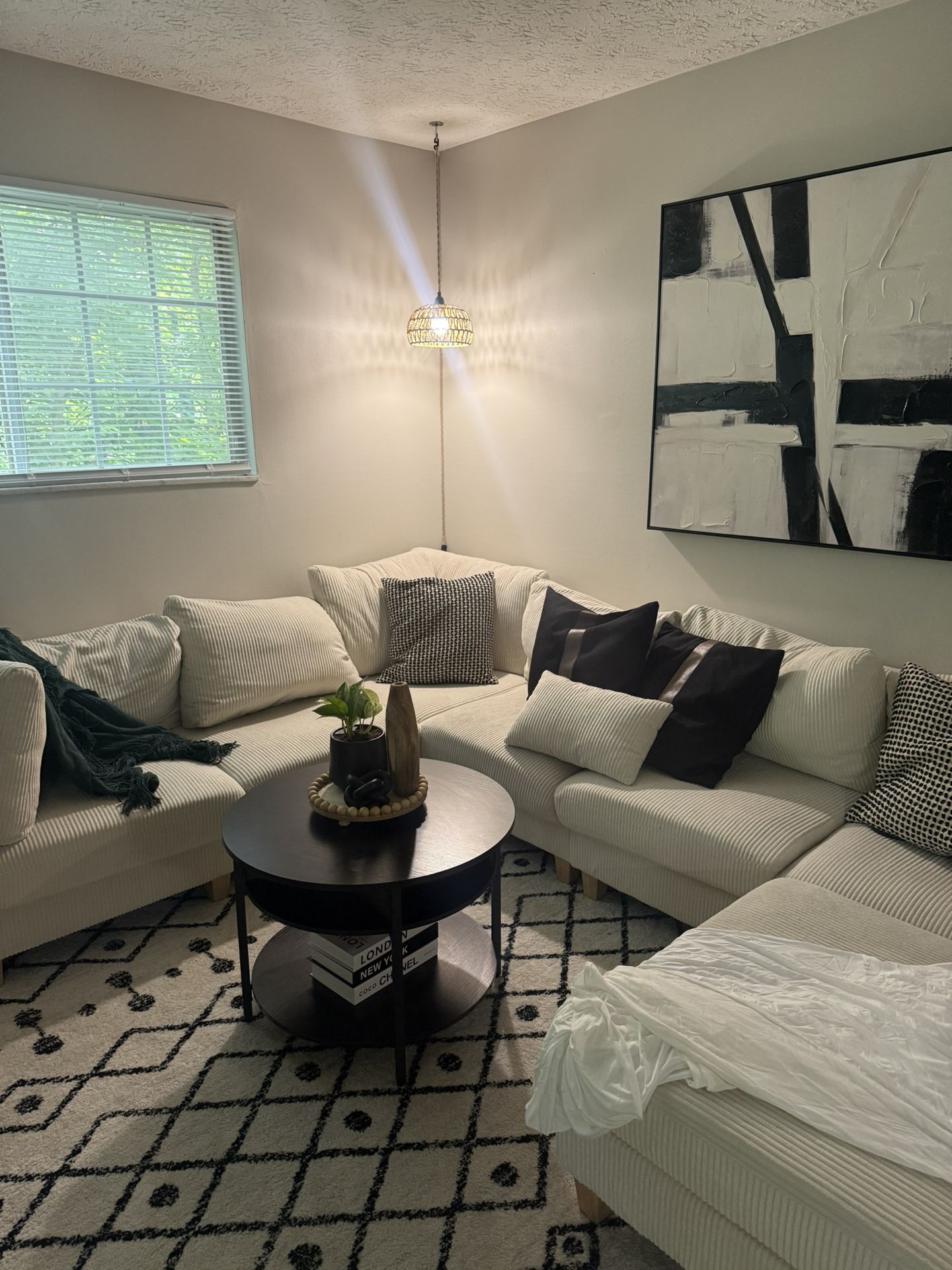 Cream Sectional with Ottoman
