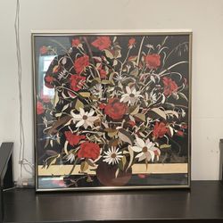 Georg Rauch Signed Painting 1974 Floral Still Life “ Bouquet In Black Circa 1980 