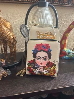 Frida Kahlo Cartoon Collection Cellphone Cross Body Bag with Wristlet