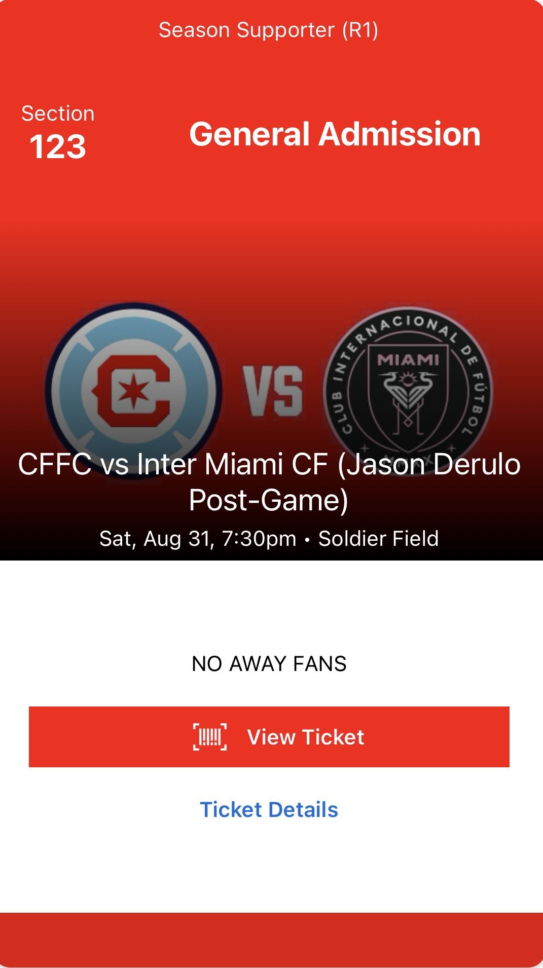 Chicago Fire Vs Miami $140 Obo