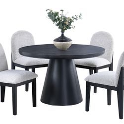 Elegant 5 Piece Dining Set Black Table Boucle Chairs Brand New In Box Firm Price $559