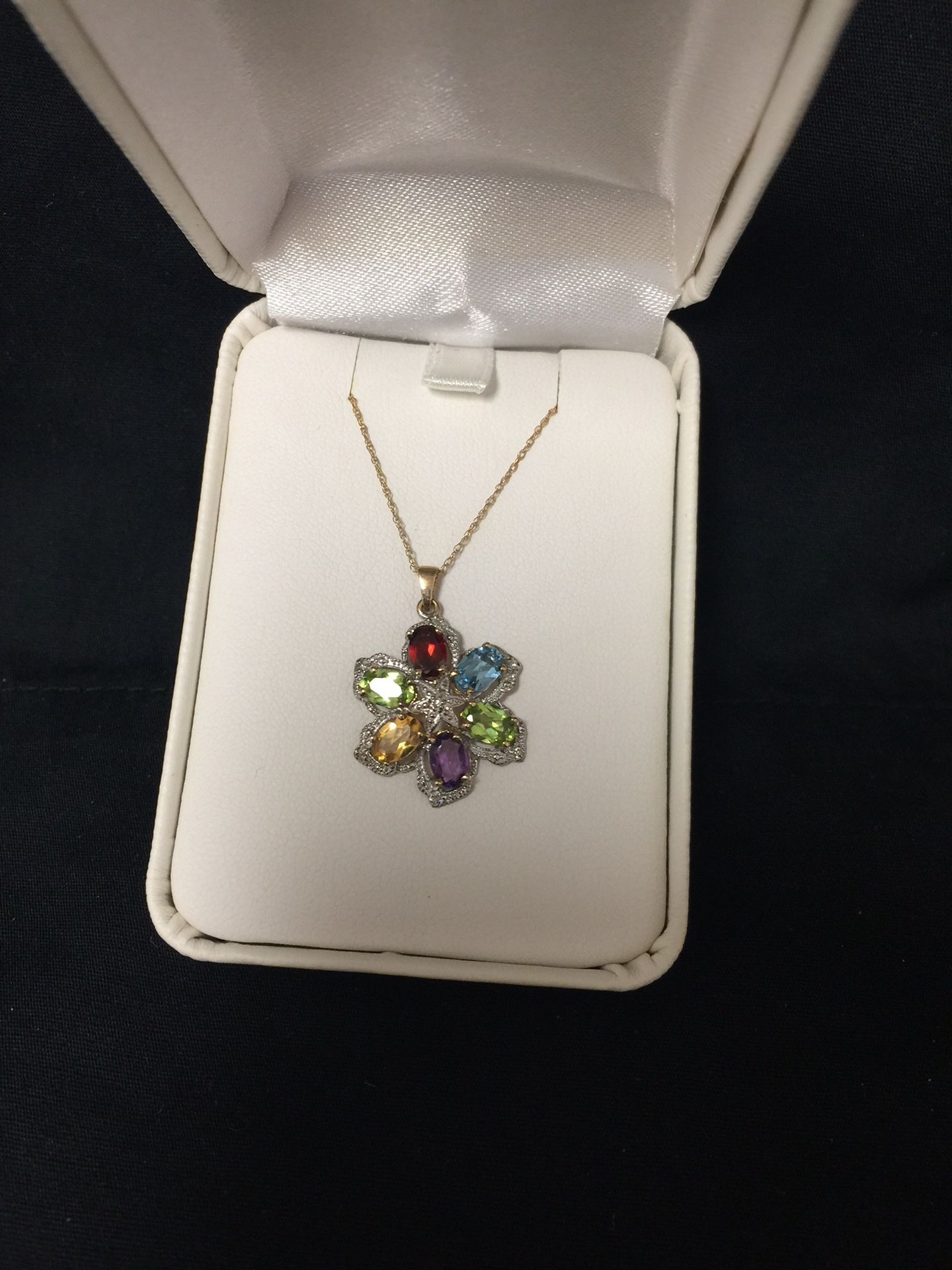 10kt Yellow Gold Multi Gemstone and Diamond Necklace