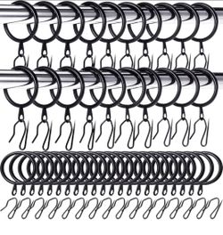 Hotop 60 Pieces 1.65 Inch Metal Drapery Curtain Rings Curtain Hanging Rings and 60 Pieces Metal Drapery Pin Hooks for Drapes Window Door Shower (Black