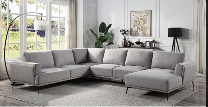 Brand New Grey Mid Century Modern Style U Shaped Sectional Sofa