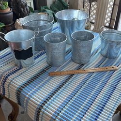 6 rusted, different buckets, grape for party treats, dessert table