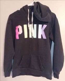 PINK Victoria's Secret Black Hoodie with Pastel Gradient Logo XS