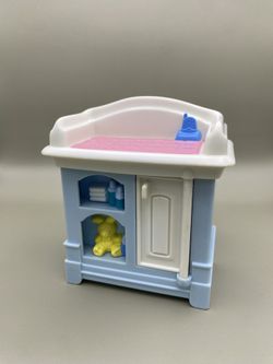 Vintage Fisher Price Loving Family Dollhouse Furniture Nursery Blue Baby Doll's Changing Table