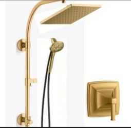 Kohler Hydrorail Shower Spa System With 10" Rain Can, Hand Shower, And Riff Handle In Brushed Modern Brass (Valve Included)