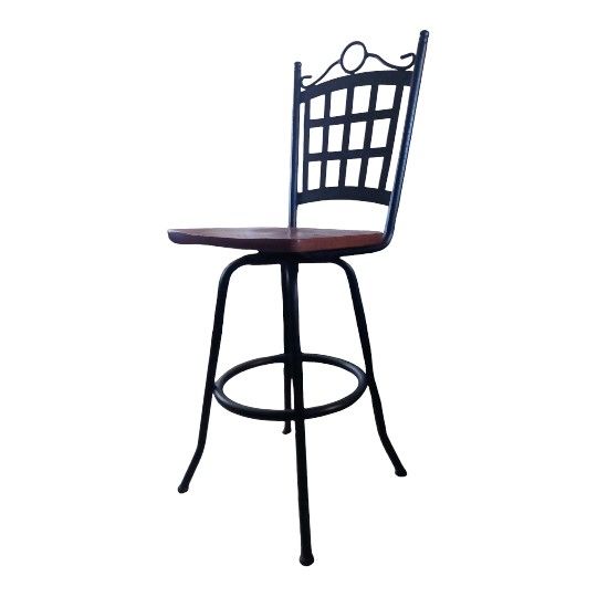 Set of 2 Dark Wooden Seats, Metal Framed Bar Stools