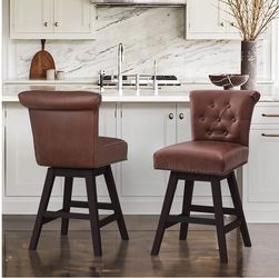 Darl Brown Swivel Counter Stool with Nailhead Trim set of two