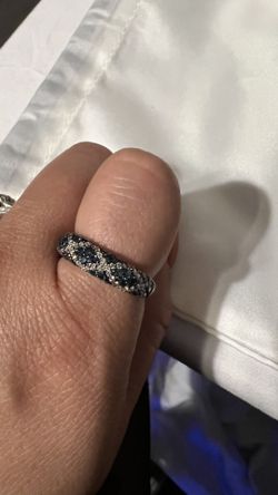 14k White Gold With White And Blue Diamonds