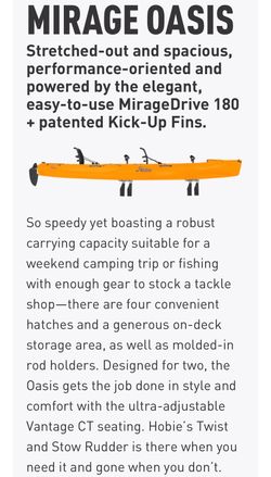 $4899 msrpHobie Mirage Oasis Tandem Pedal Drive Kayak