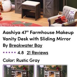 Aashiya 47 Farmhouse Makeup Vanity Desk Same As Above In Pic Rustic Gray 