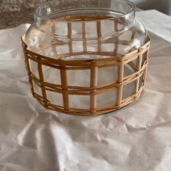 Small glass was rattan Vase Catch All
