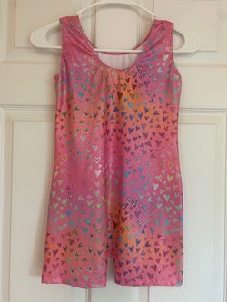 Domusgo sparkly pink heart print girls' gymnastics biketard