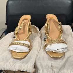 WOMENS SIZE EU 39 USA 8-8-1/2  BARED FOOT WEAR BUNTING GOLD LEATHER
