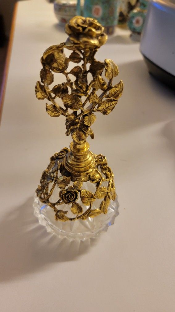 Vintage Matson Ormolu Gold Roses Perfume Bottle