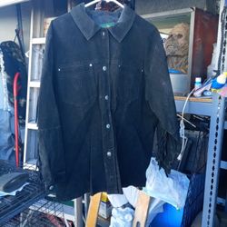 Suede Fringed Jacket With Turquoise Buttons