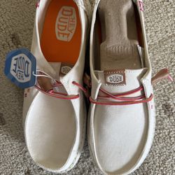 White Canvas Dude Slip-On Shoes Sz W8