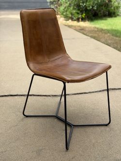 (4) West Elm Thick Leather & Steel Dining Chairs.  SOLID, heavyweight