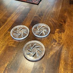 Set of three Vintage etched glass coasters 