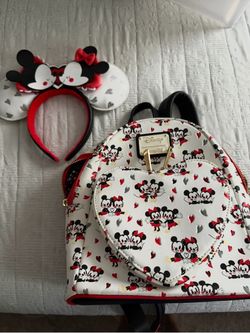 Disney Loungefly Mickey and Minnie Mouse heart backpack