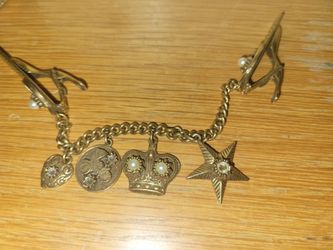 Vintage Gold-Tone Charm Sweater Guard with Shoe Clips, Crown & Star