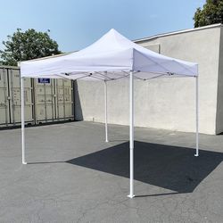 (NEW) $100 Heavy-Duty 10x10 ft Popup Canopy Tent Instant Shade w/ Carry Bag Rope Stake, White/Blue 