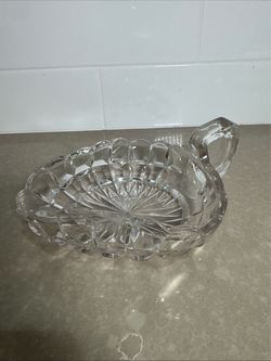 Clear Cut Glass Handled Nappy Dish