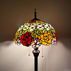 Tiffany Style Floor Lamp Stained Glass Rose Flowers 64"H*16"W*16"D