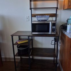 Bakers Rack with Power Outlet, Kitchen Microwave Stand Coffee Bar Station, Kitchen Storage 