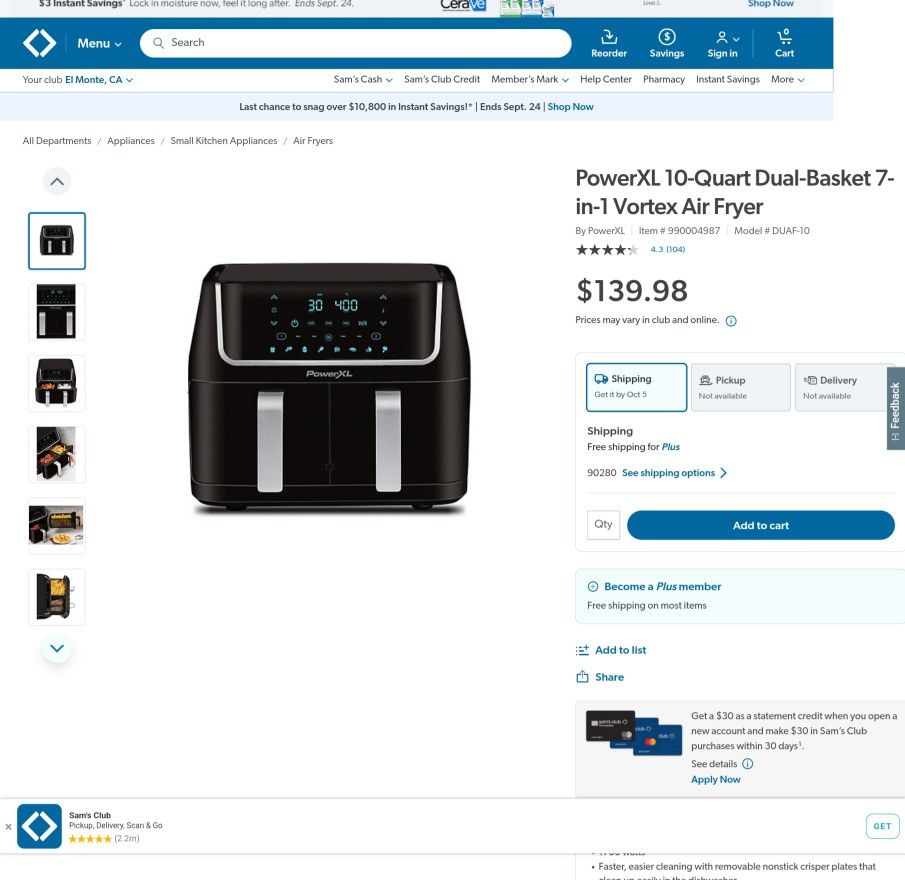 PowerXL 10-Quart Dual-Basket 7-in-1 Vortex Air Fryer