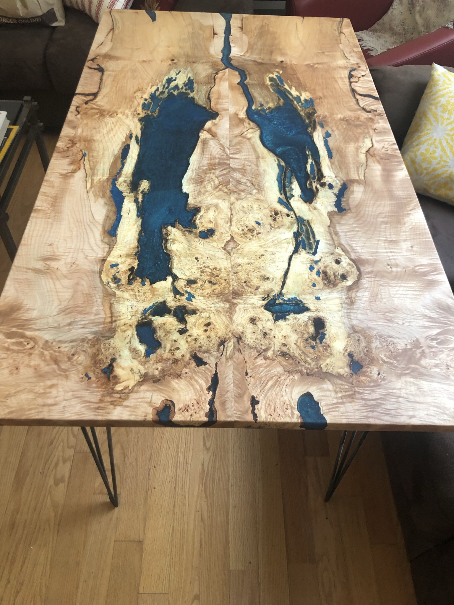 Maple And Epoxy River Table/dining Table/breakfast Nook Table