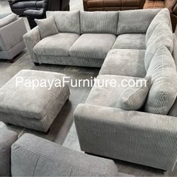 Light Grey Sectional Sofa And Ottoman, Sectionals, Sofa, Couch, Grey Couch, Grey Sofa, L-Shaped Sofa, Plush Sectional Couch,Living Room Sofa.
