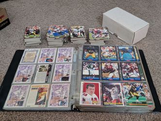 Vintage football trading cards, binder and boxful