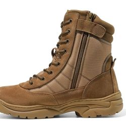 NORTIV 8 Men's Military Tactical Work Boots Side Zipper Leather Motorcycle Combat Boots Trooper