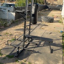 Weight With Bench And Pullup Bar And Punching Bag